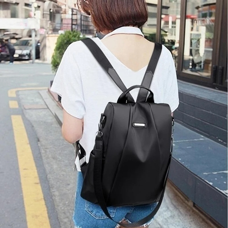 New Women's Multifunction Backpack Casual Nylon Solid Color School Bag For Girls Fashion Detachable Strap Travel Shoulder Bag