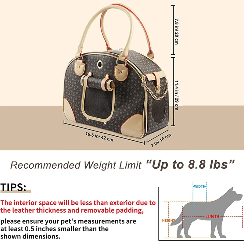 Hiking Fashion Tote Travel Cat Dog Bag Carrier Bag Leather Puppy Cat Dog Outdoors Purse Handbag Carrier Pet Bag Dog Cat