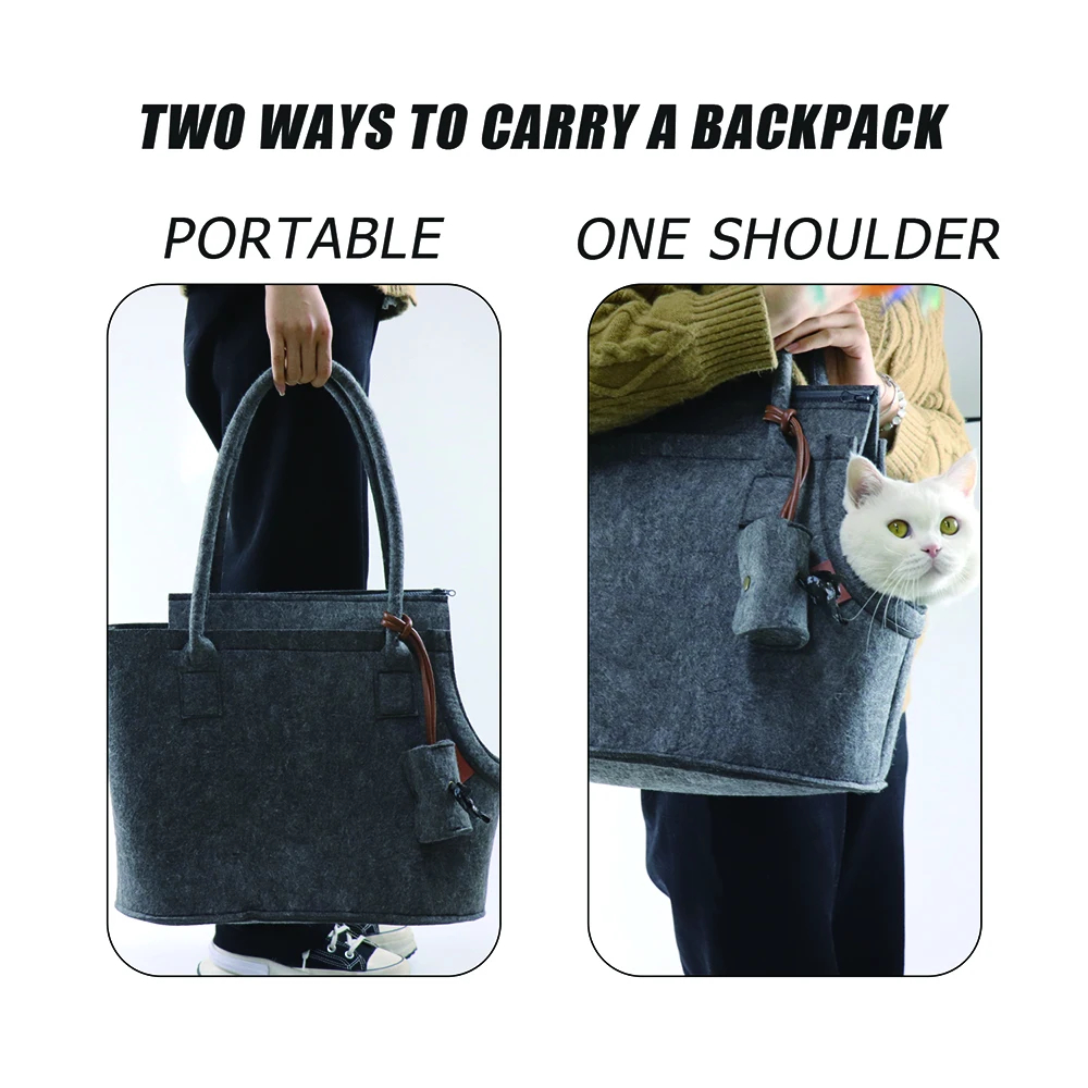 Dog Cat Shoulder Bag Portable Pet Carrier Bag with Safety Leashes With Trash Bags Light Weight Warm Pet Handbag with Zipper