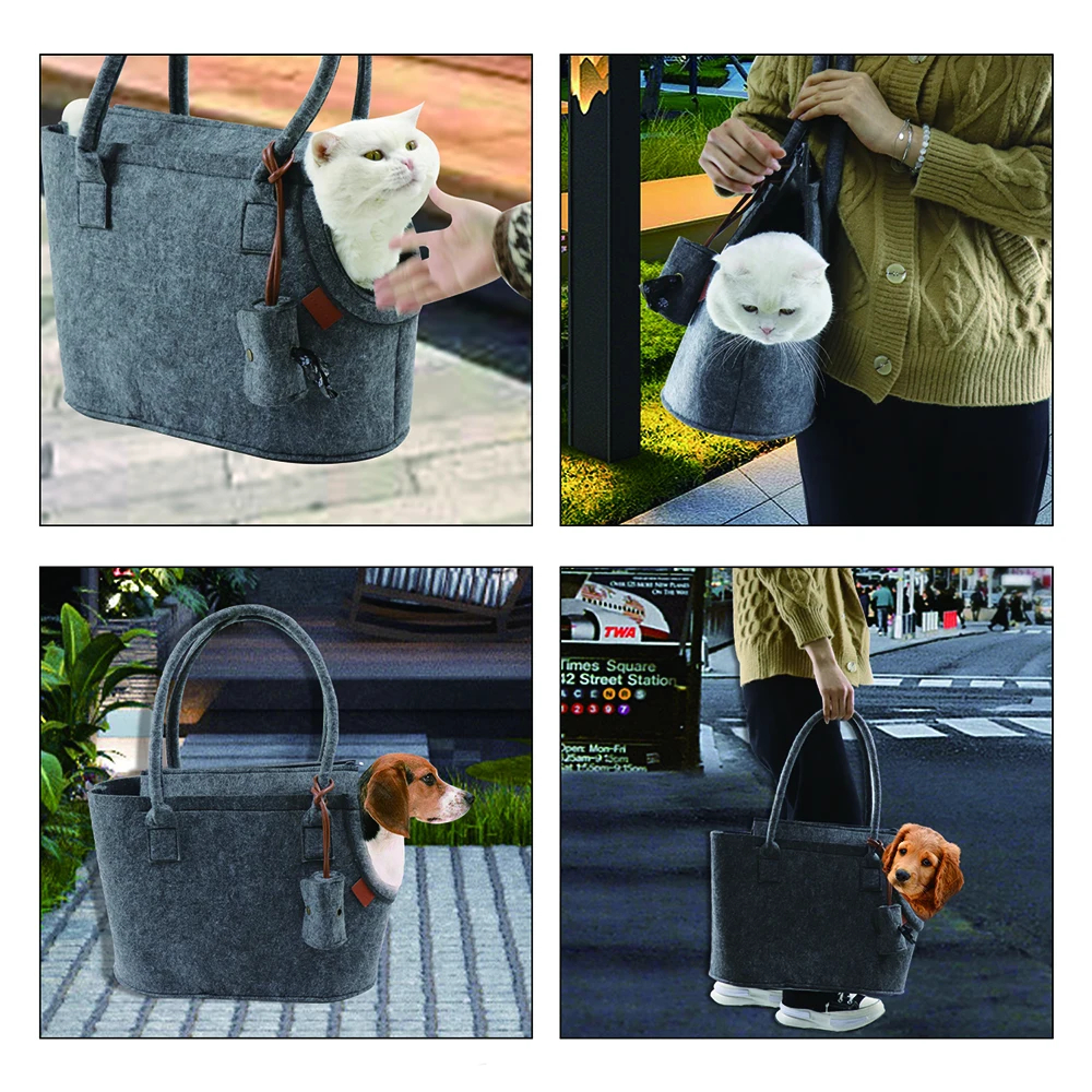 Dog Cat Shoulder Bag Portable Pet Carrier Bag with Safety Leashes With Trash Bags Light Weight Warm Pet Handbag with Zipper