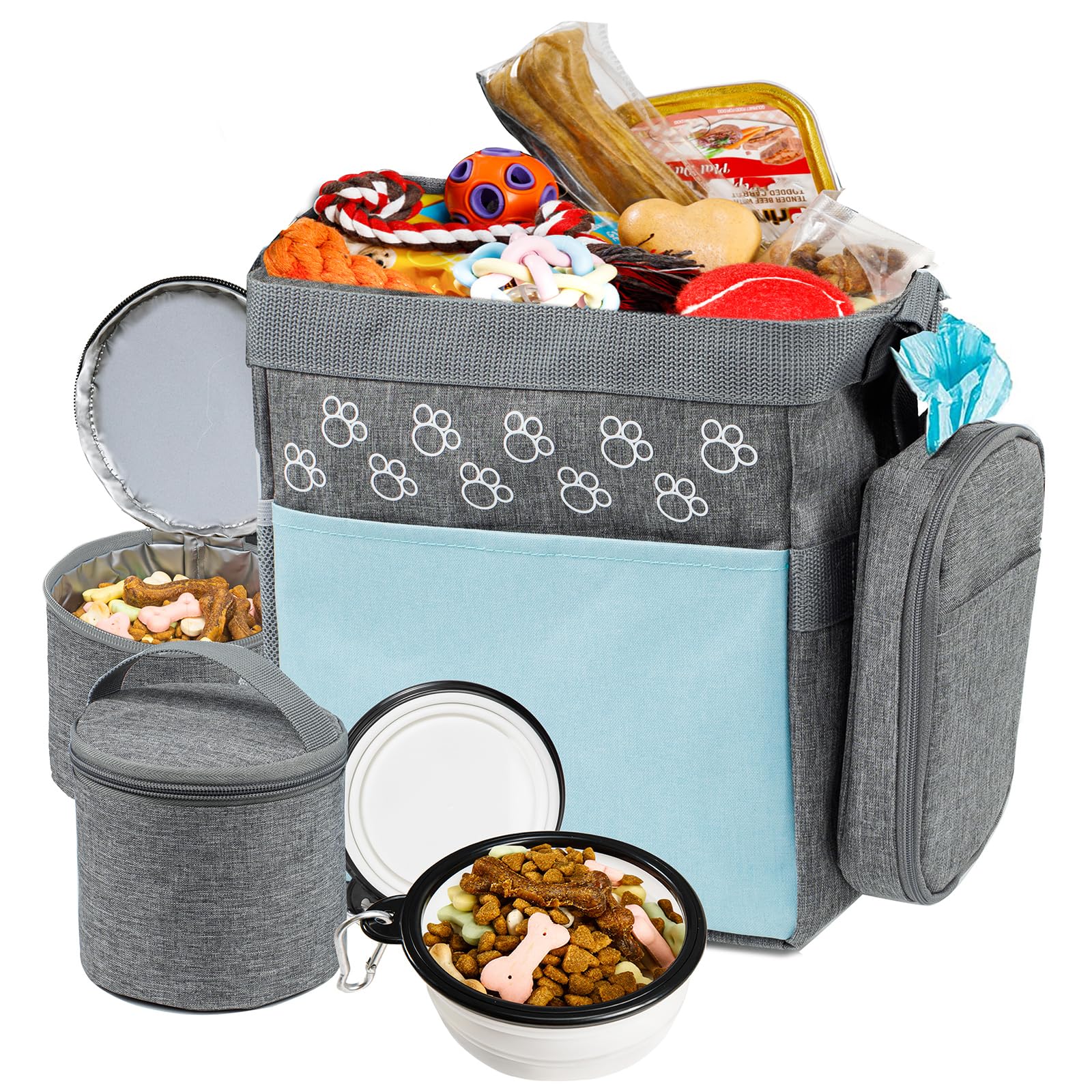 og Travel Bag, Airline Approved Dog Bags for Traveling, 2 Dog Food Travel Container and Collapsible Bowls, Weekend Dog Travel Bags for Supplies, Overnight Pet Travel Kit Accessories