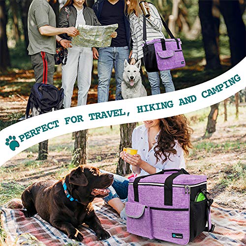 PetAmi Dog Travel Bag, Travel Pet Bag Organizer, Dog Food Travel Bag with Food Container and Bowls, Dog Travel Supplies Gift Accessories for Weekend Camping, Dog Cat Diaper Bag （Purple, Medium）