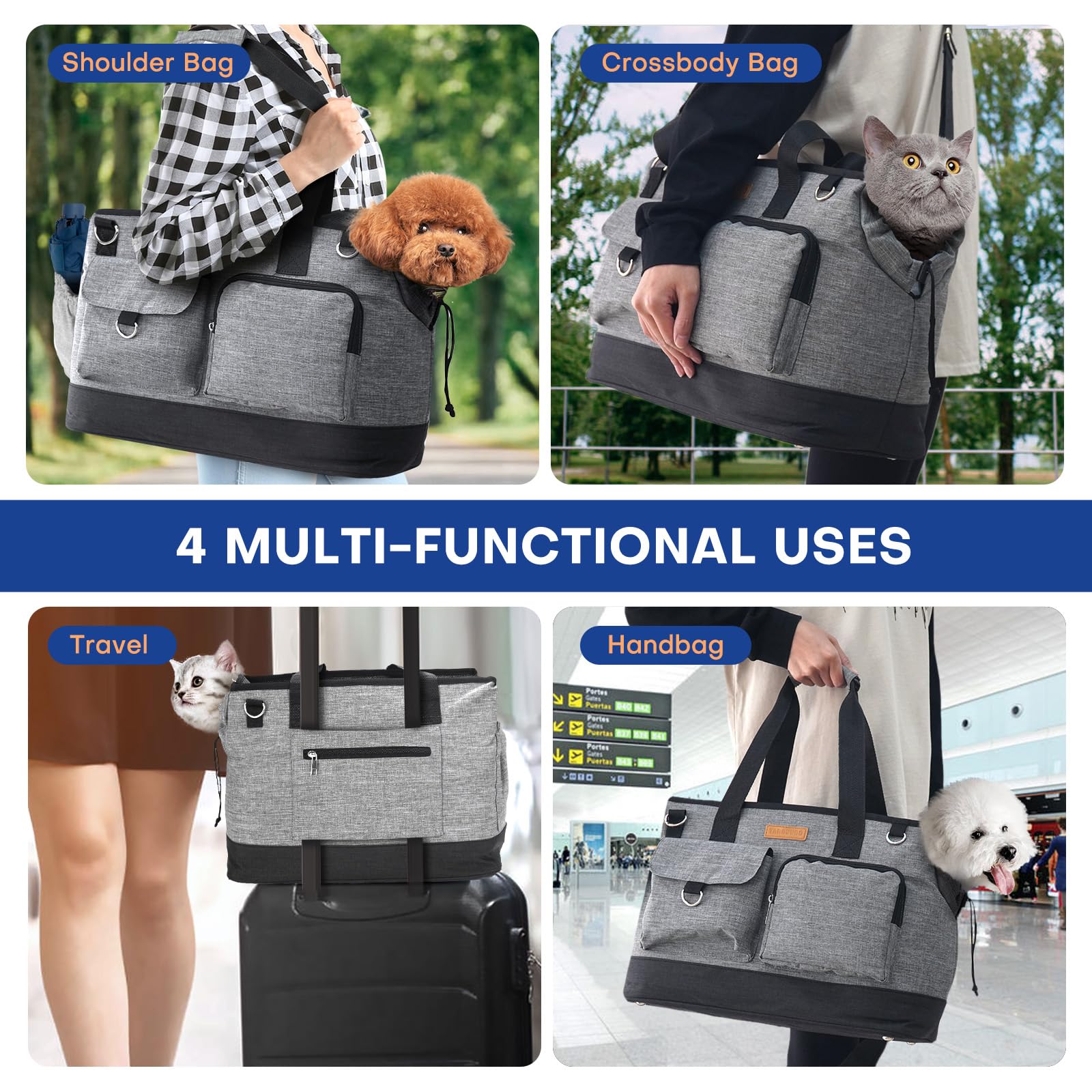 Dog Carrier, Cat Carrier, Dog Purse for Small Dogs, Cats up to 20 LBS, Waterproof Dog Purse Carrier with Big Pockets, Dog Tote Bag for Pets Outdoor Travel Shopping