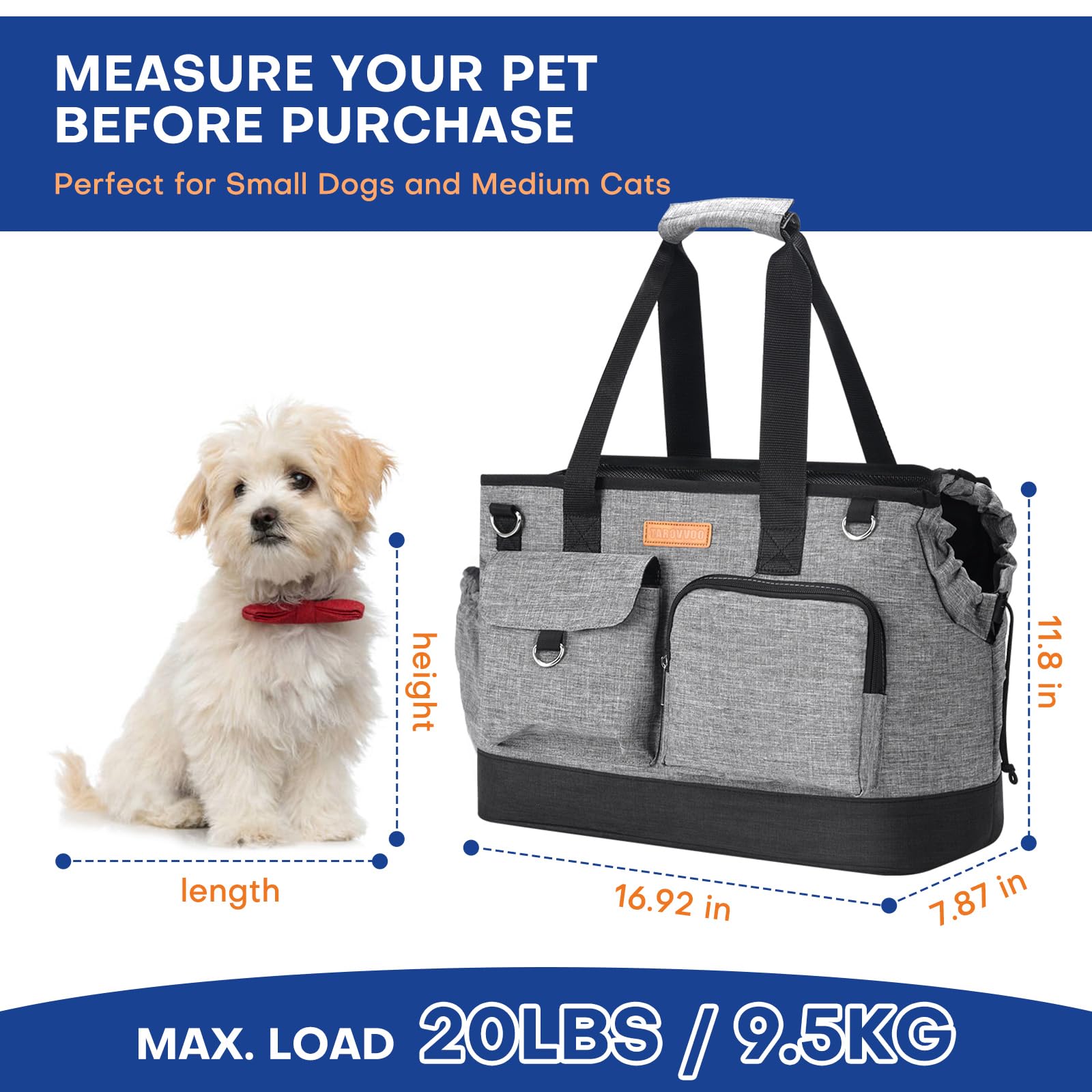Dog Carrier, Cat Carrier, Dog Purse for Small Dogs, Cats up to 20 LBS, Waterproof Dog Purse Carrier with Big Pockets, Dog Tote Bag for Pets Outdoor Travel Shopping