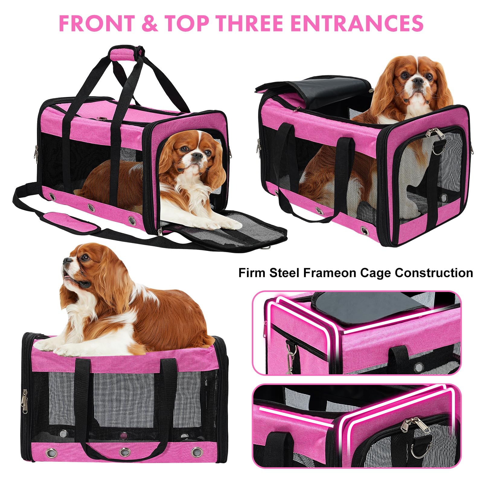 Soft Sided Cat/Dog Carrier,Collapsible Pets Travel Carriers for Pet/Puppy with Shoulder Strap & Removable Mat,Mesh Top Load Small Dogs/Cats Carry Bag Up to 17 Lbs TSA Airline Approved