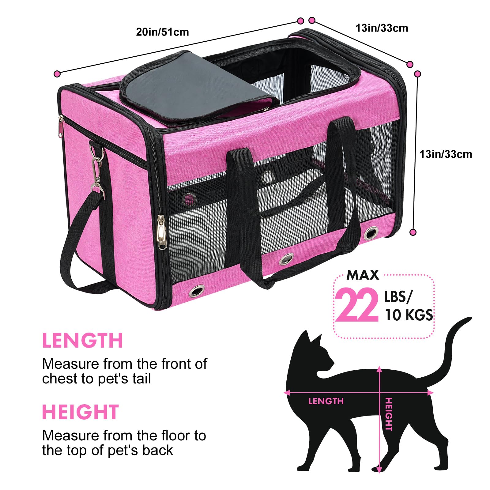 Soft Sided Cat/Dog Carrier,Collapsible Pets Travel Carriers for Pet/Puppy with Shoulder Strap & Removable Mat,Mesh Top Load Small Dogs/Cats Carry Bag Up to 17 Lbs TSA Airline Approved