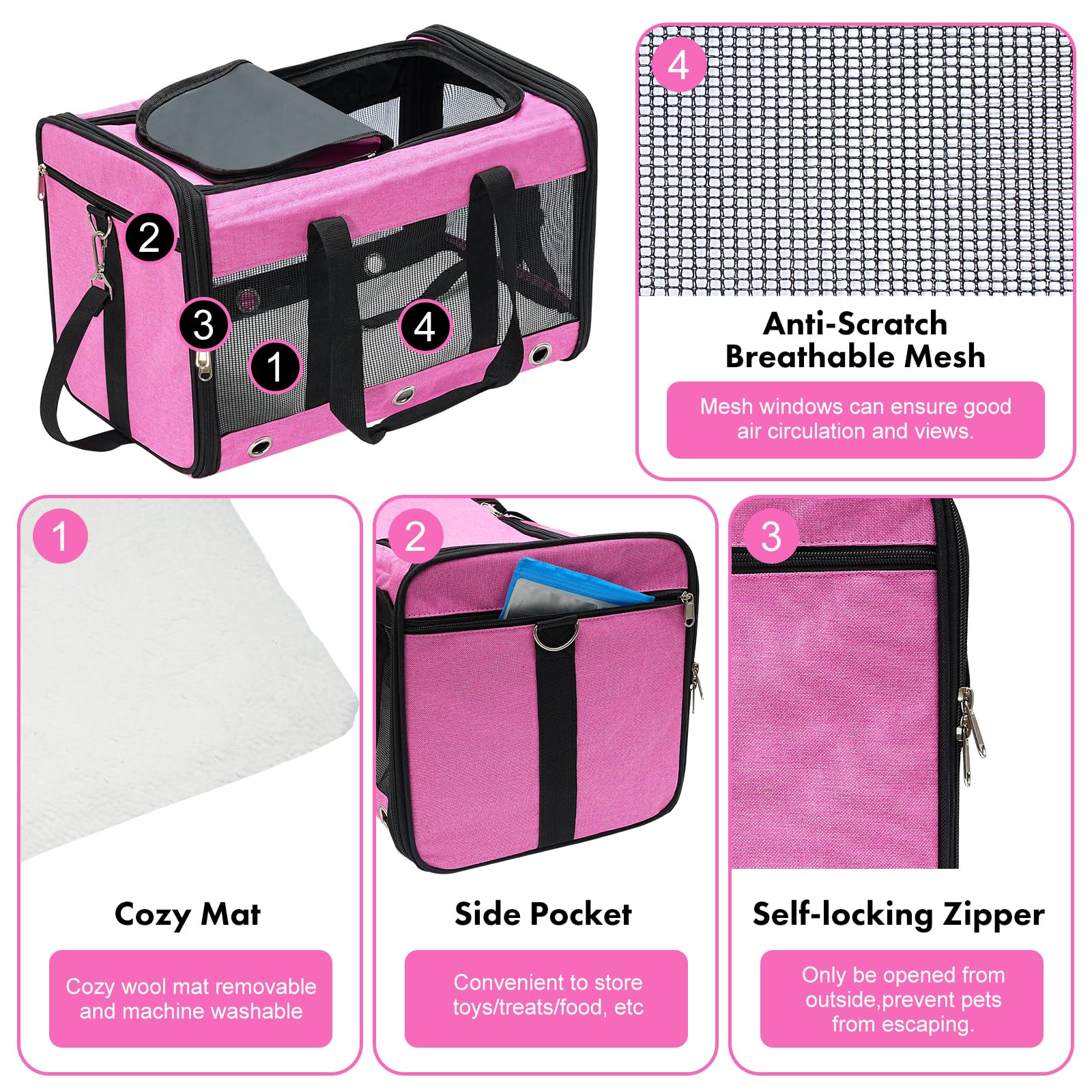 Soft Sided Cat/Dog Carrier,Collapsible Pets Travel Carriers for Pet/Puppy with Shoulder Strap & Removable Mat,Mesh Top Load Small Dogs/Cats Carry Bag Up to 17 Lbs TSA Airline Approved