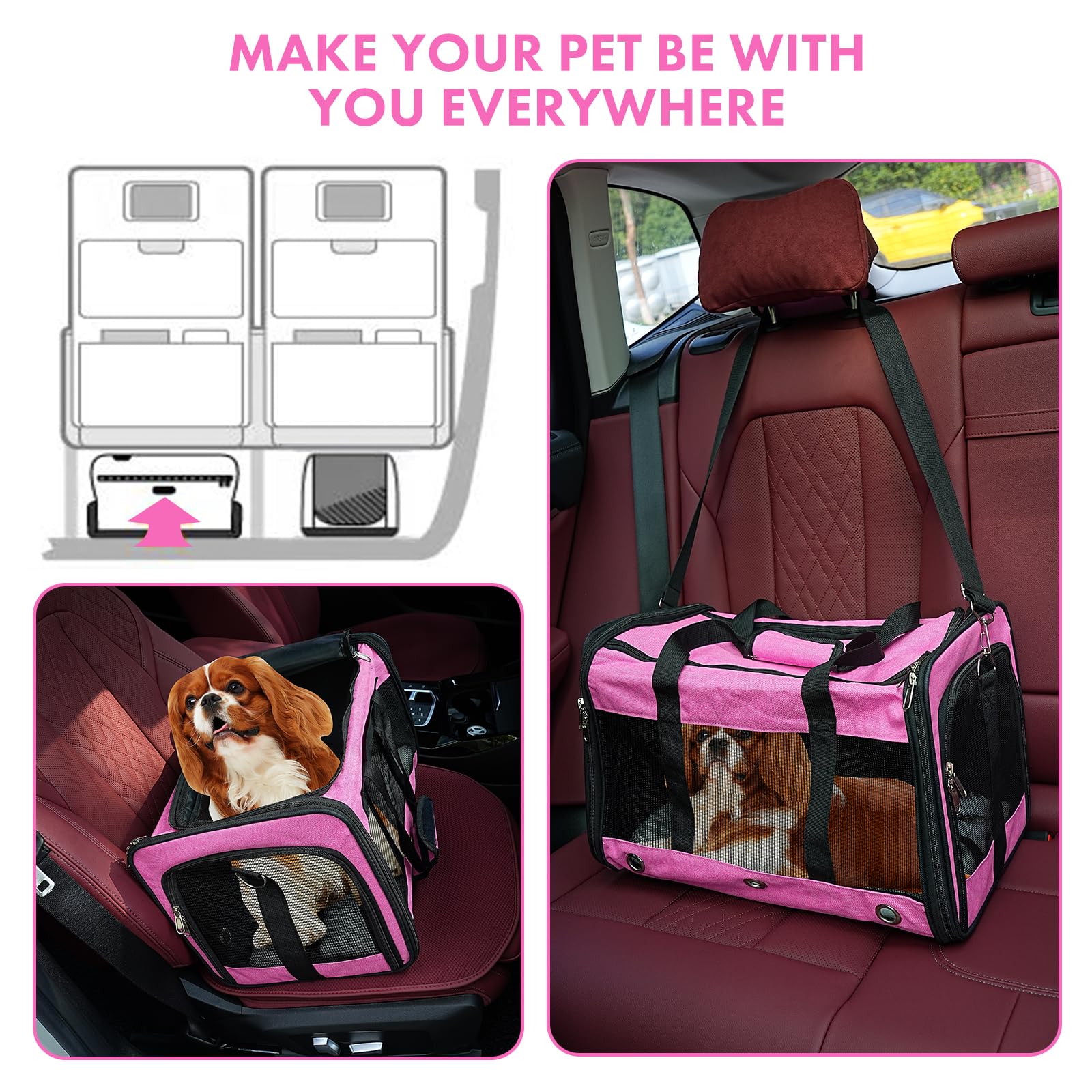 Soft Sided Cat/Dog Carrier,Collapsible Pets Travel Carriers for Pet/Puppy with Shoulder Strap & Removable Mat,Mesh Top Load Small Dogs/Cats Carry Bag Up to 17 Lbs TSA Airline Approved