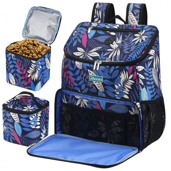 Dog Travel Backpack, Airline Approved Pet Supplies Backpack, Organizer with Poop Bag Dispenser, Multi Pocket, Waterproof Backpack with 2 Pet Food Containers for Camping, Hiking