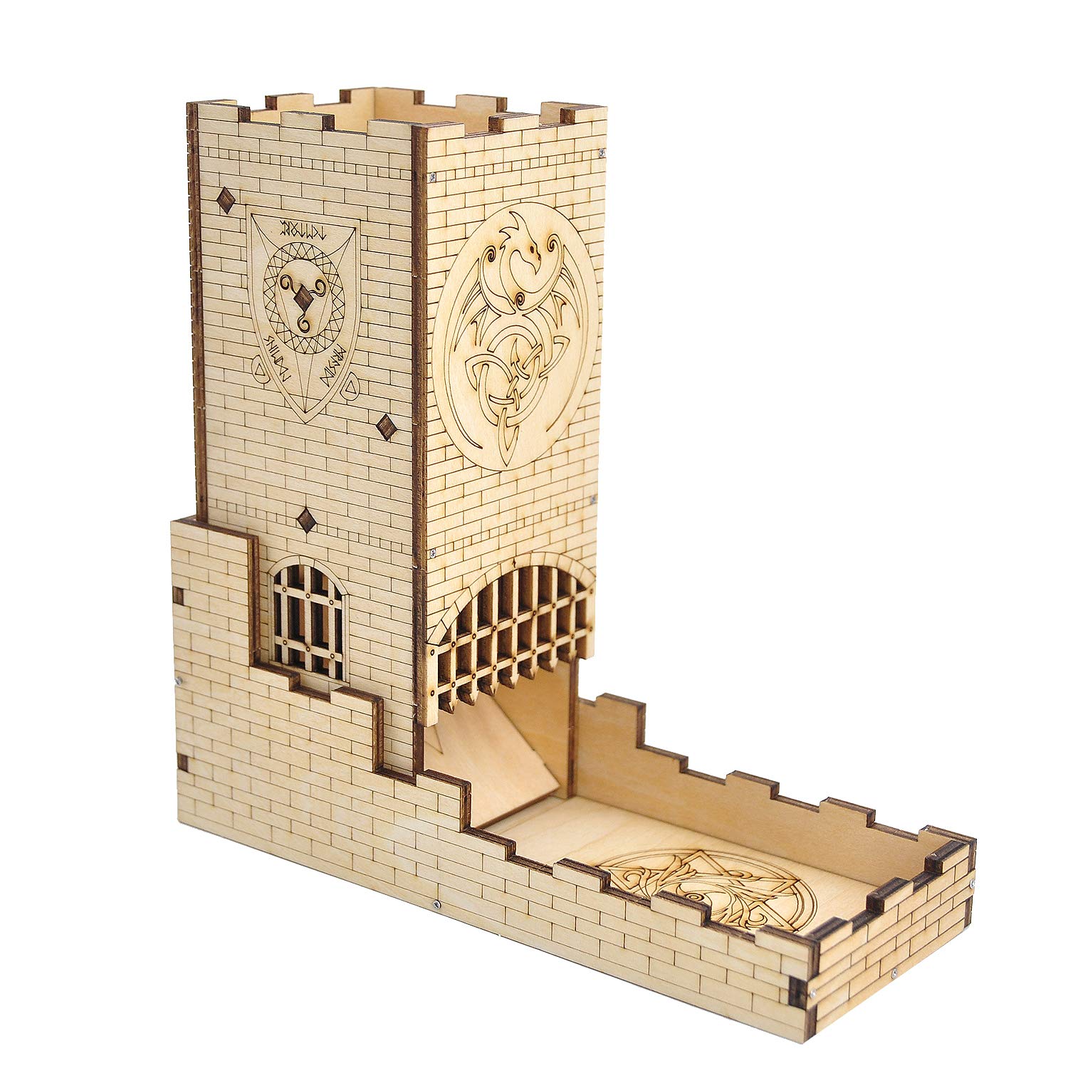castle wood Laser Cut Dragon Carving Easy Roller Perfect dnd draw equipment dice tower with tray