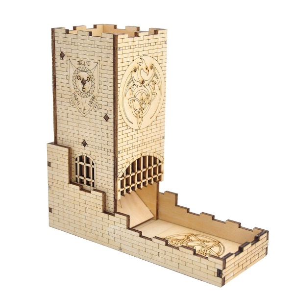 castle wood Laser Cut Dragon Carving Easy Roller Perfect dnd draw equipment dice tower with tray