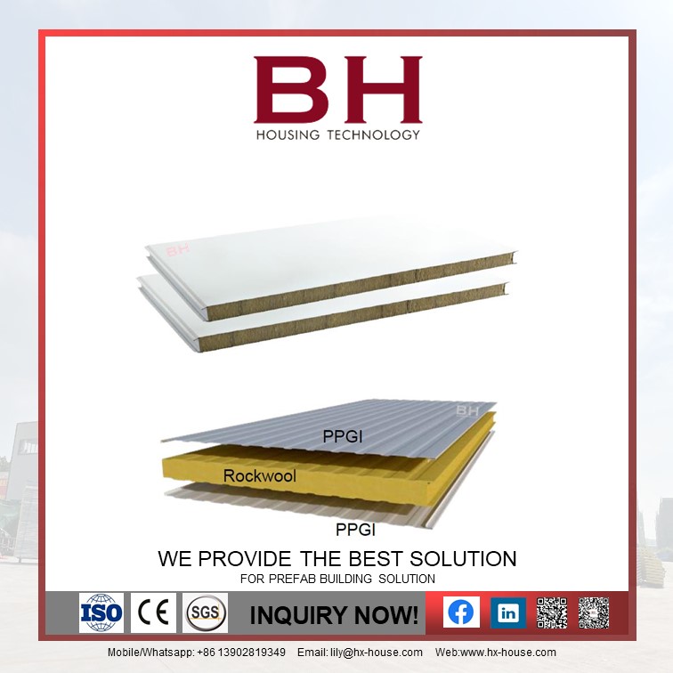 Rockwool sandwich panel insulated prefab house wall panel