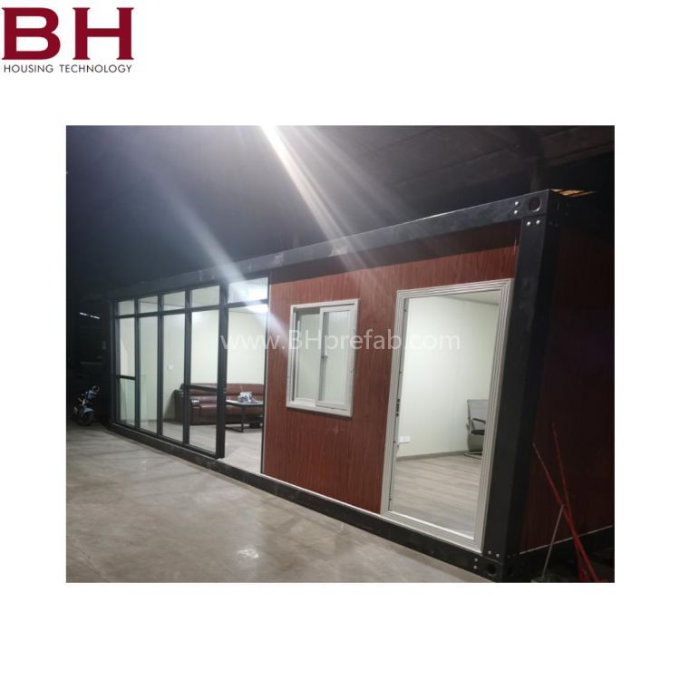 Modular house wooden color container house glass curtain design 