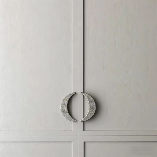 Custom Luxury Tunder Grey Moon Shape Marble Stone Wardrobe Pull Cabinet Door Pull