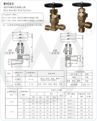WH063 船用外螺紋青銅截止閥