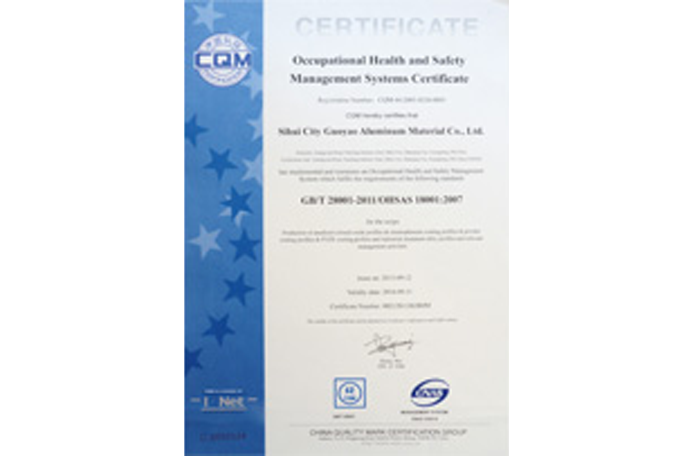 Occupational Health Management System Certificate Certificate