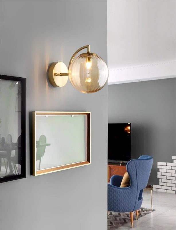 Amber glass high-end simple light luxury round ball wall lamp