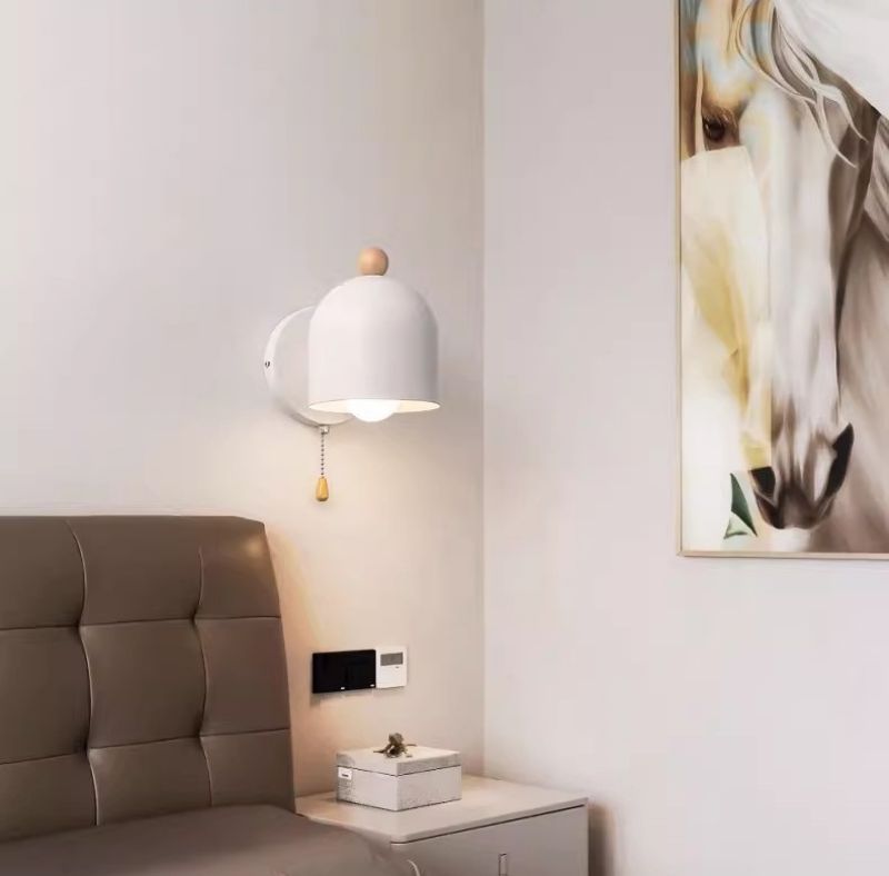 White wood, iron household porch study bed pull rope switch wall lamp