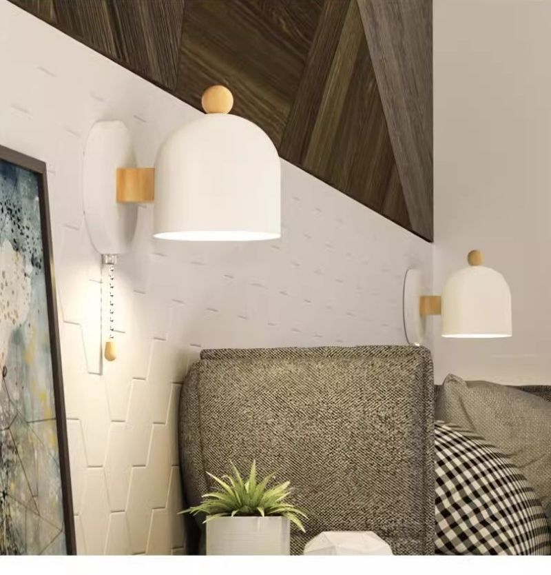 White wood, iron household porch study bed pull rope switch wall lamp