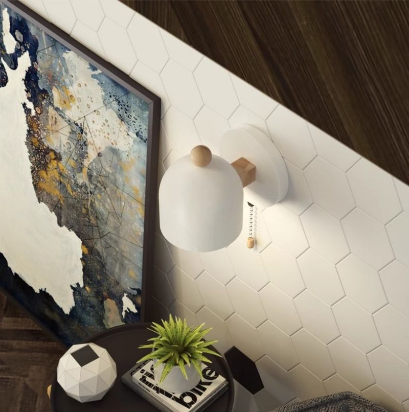 White wood, iron household porch study bed pull rope switch wall lamp