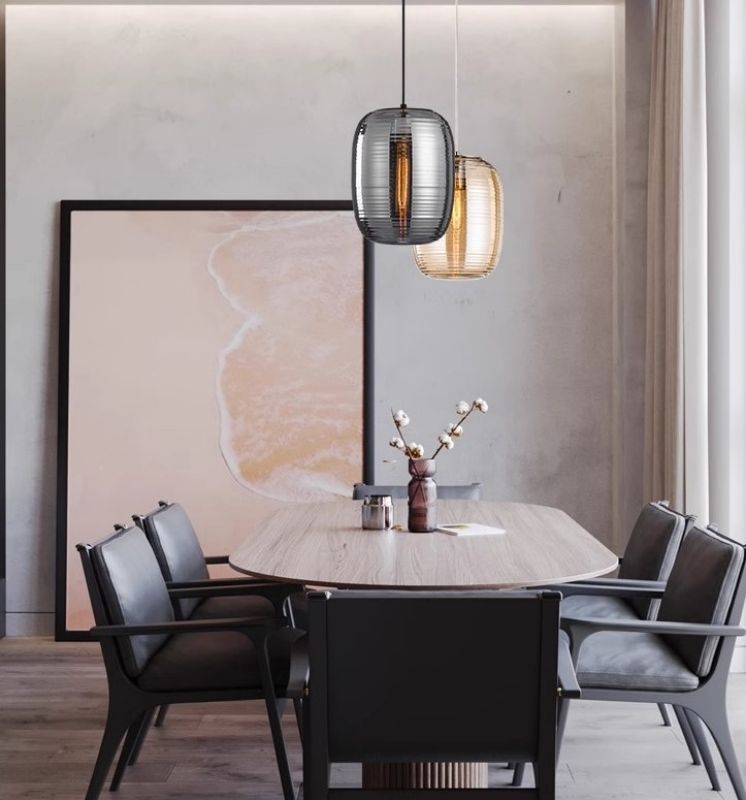 Smoke grey glass Nordic creative glass restaurant combination small chandelier