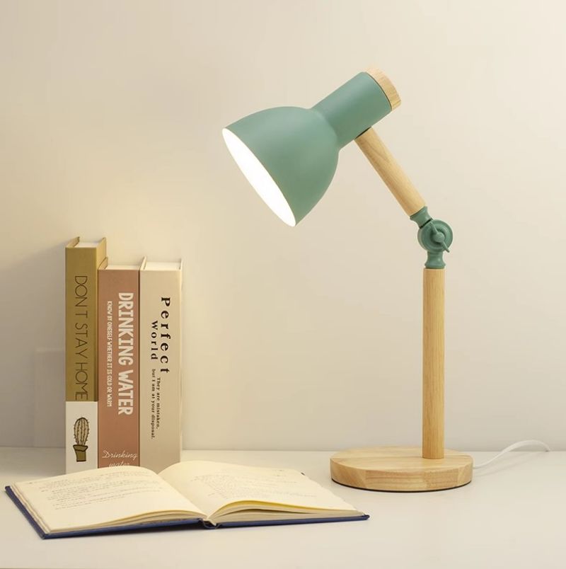 Mint green iron wood synthetic Nordic modern bedroom solid wood bedside lamp