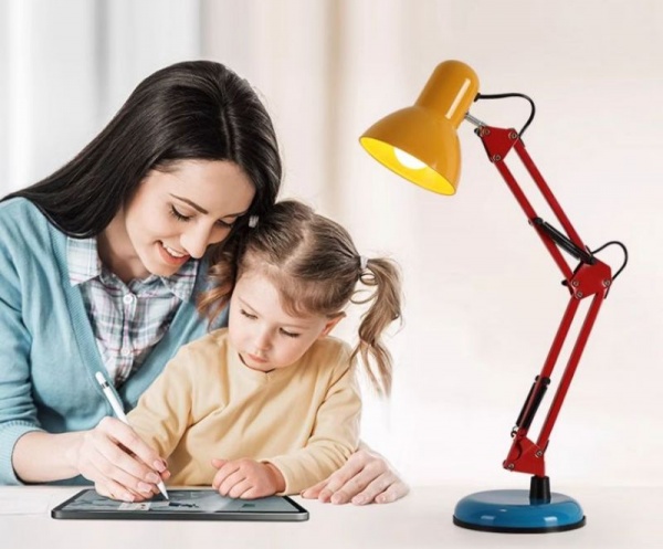Red, yellow and blue with colorful iron full spectrum eye protection Memphis desk lamp