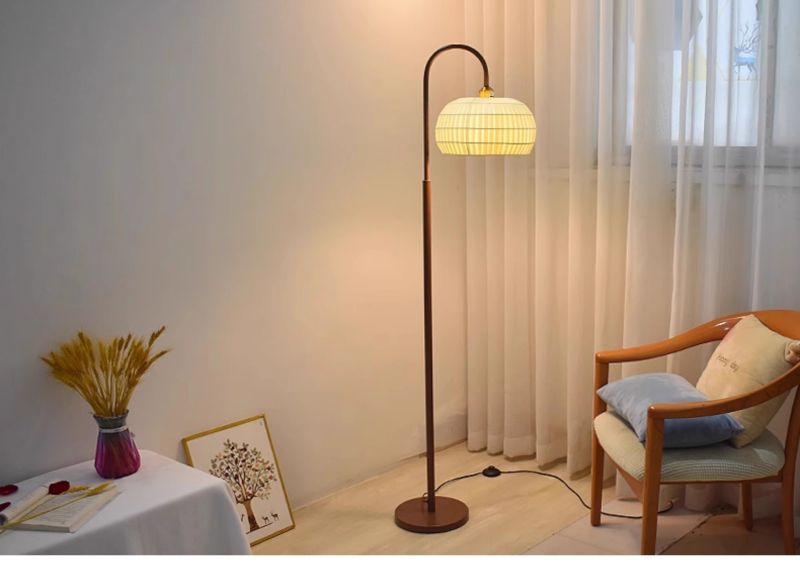 Walnut, wood color cloth, iron cream style French restaurant dimming floor lamp