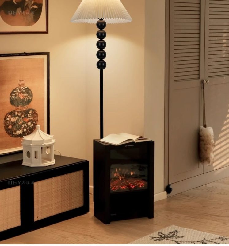 Black, beige cloth, iron art Nordic retro pleats decorated bedroom sofa floor lamp