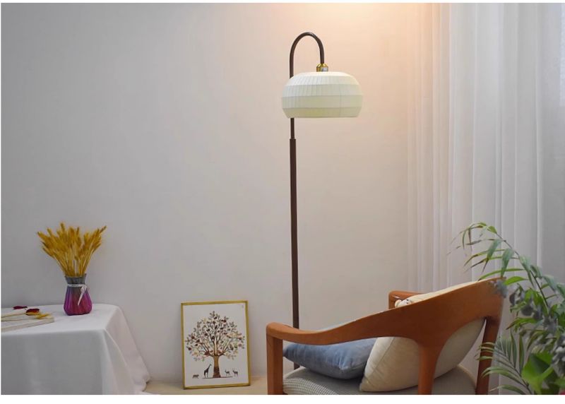 Walnut, wood color cloth, iron cream style French restaurant dimming floor lamp