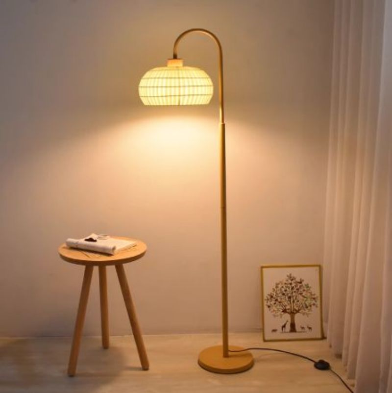 Walnut, wood color cloth, iron cream style French restaurant dimming floor lamp