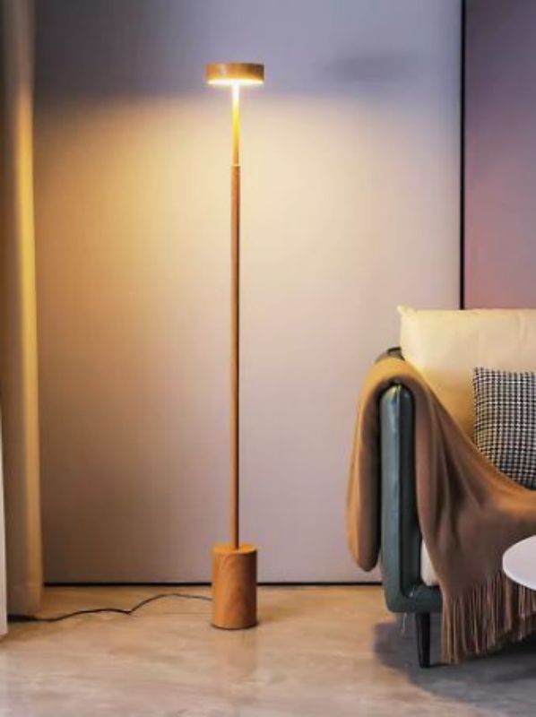 Wood grain color iron art Japanese sofa simple vertical floor lamp