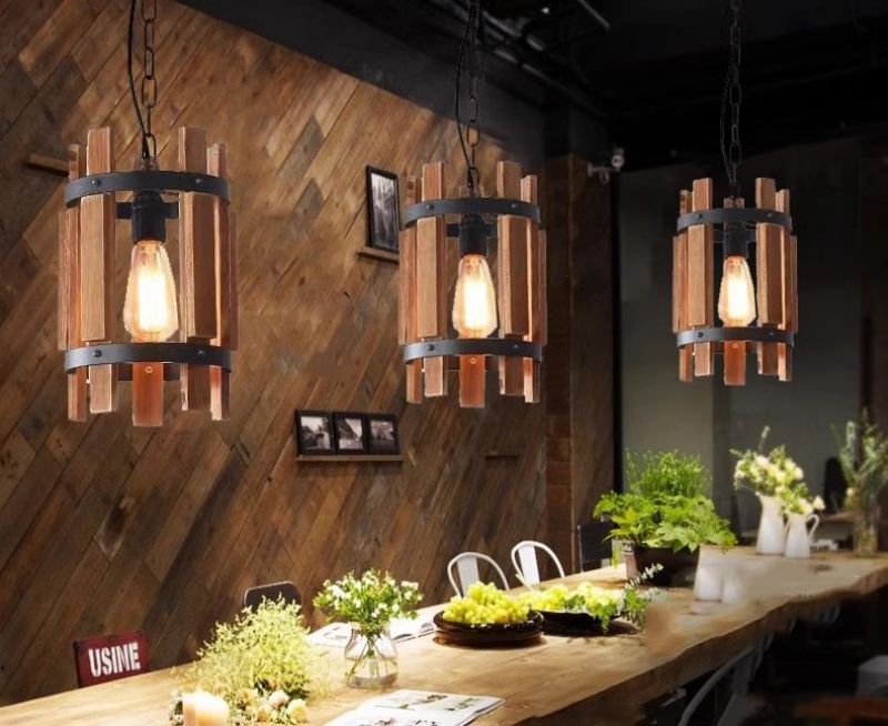 Deep coffee color wood, iron homestay farm tea room rattan vintage chandelier