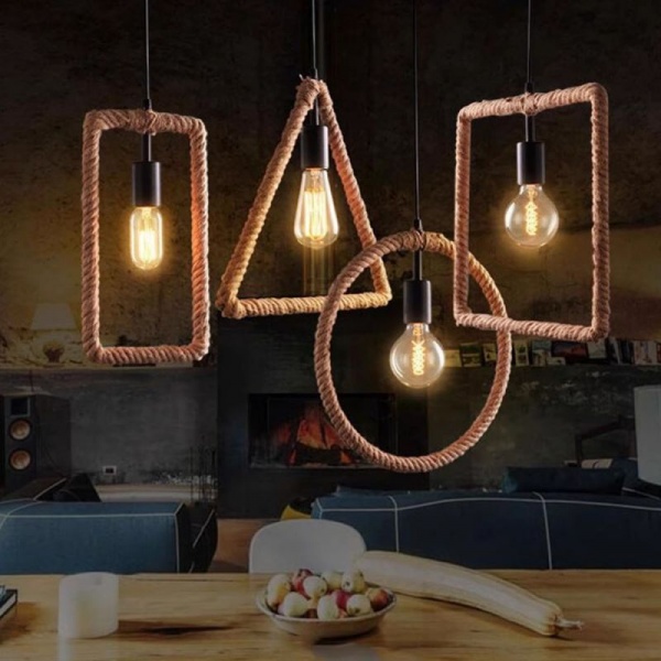 Hemp rope color iron art European aisle bar hemp rope chandelier