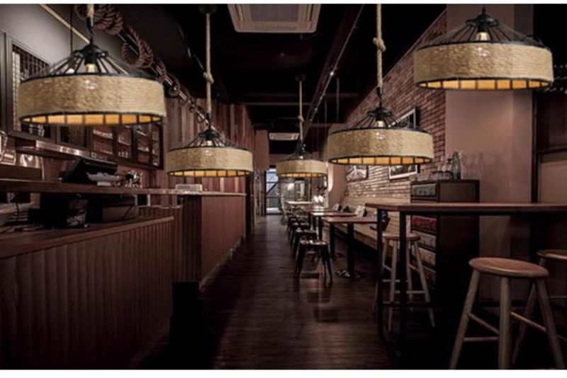 Brown wrought iron retro retro antique industrial style restaurant shop commercial hemp rope lights