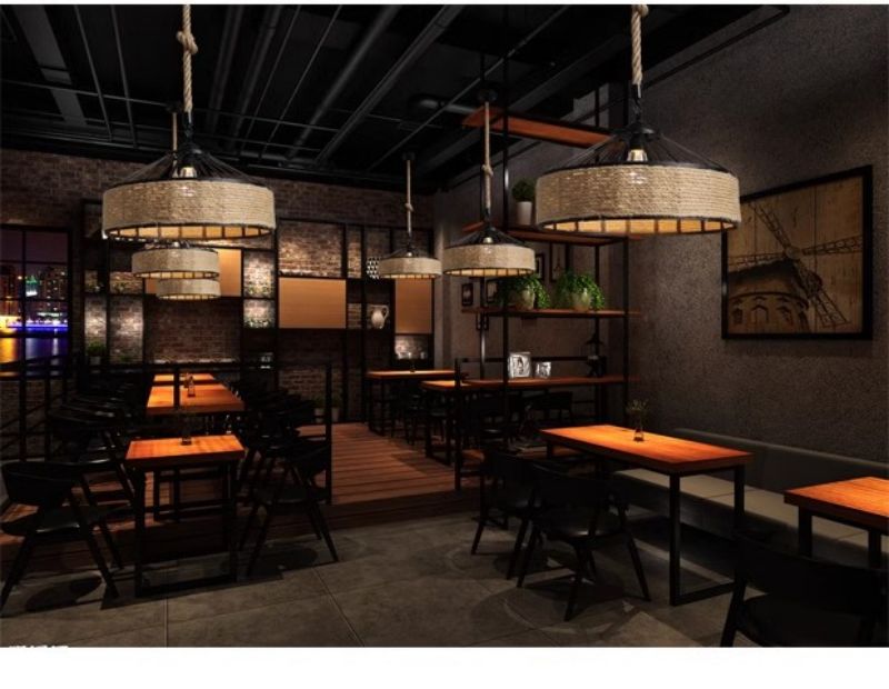 Brown wrought iron retro retro antique industrial style restaurant shop commercial hemp rope lights