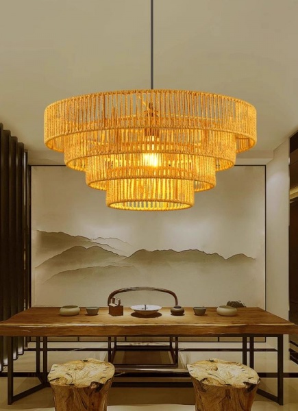 Original wood color bamboo woven new Chinese bamboo decorated rattan woven Zen tea room lamp