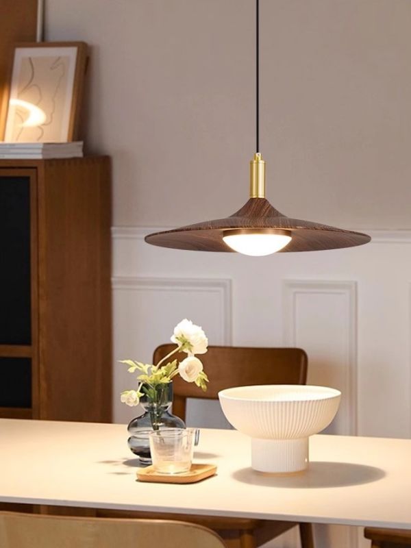 Walnut color iron art new Chinese retro in ancient style flying saucer dining chandelier
