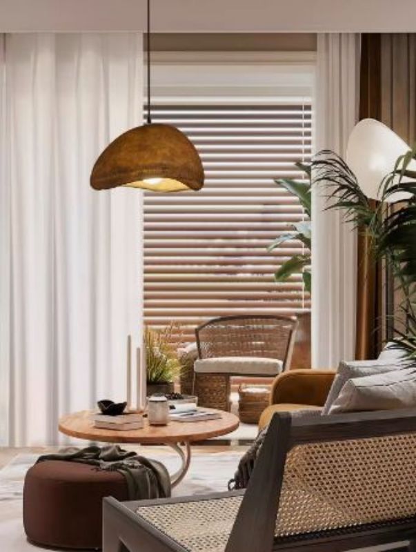 Wood iron, resin microcement designer window lighting