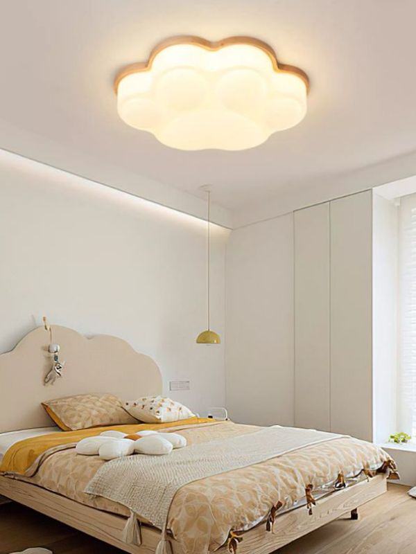 White log wrought iron log cream wind children's room cloud ceiling light