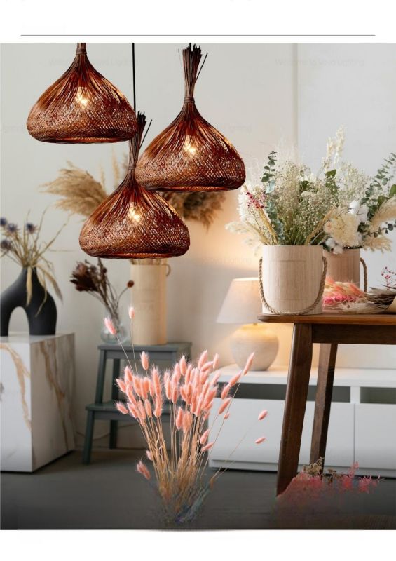 Brown bamboo rattan woven modern simple style lamp
