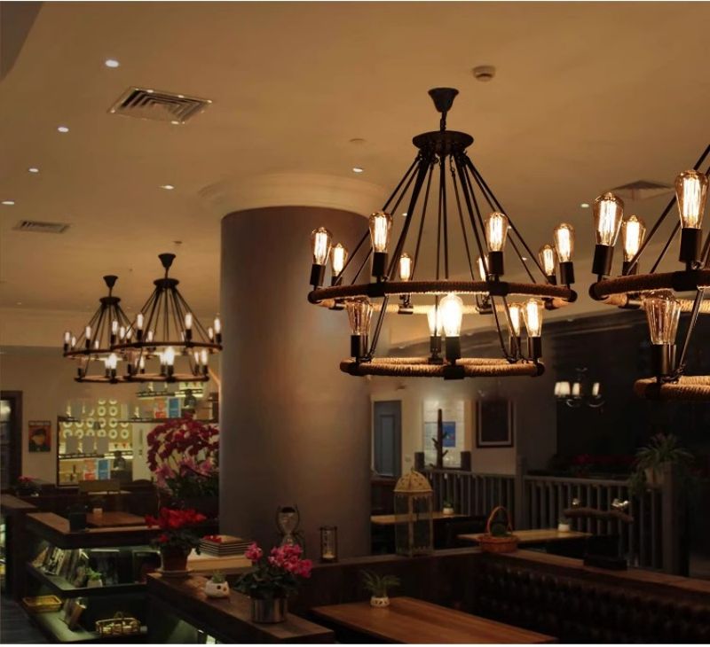 Yellow wood color wood art Chinese bamboo woven tatami hand woven banquet hall chandelier