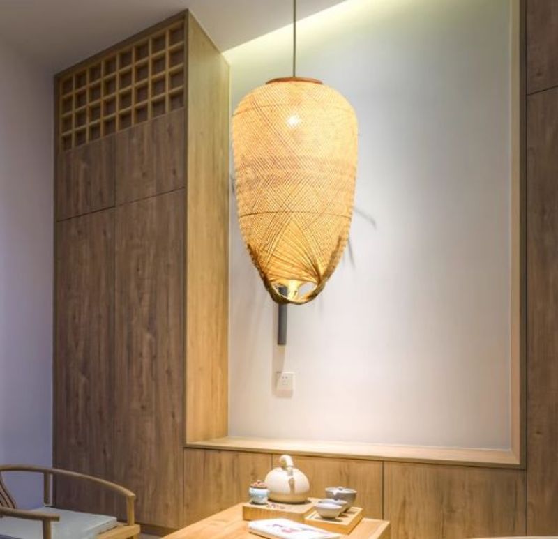Yellow wood bamboo rattan home Zen tea room bamboo lanterns chandelier