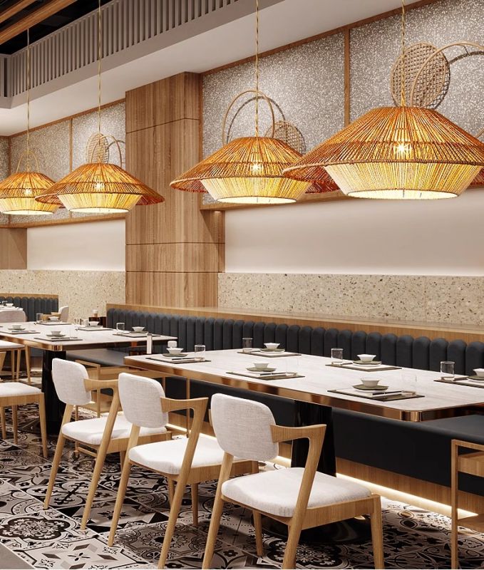 Rice hemp wood, iron Japanese style retro twine restaurant woven lights