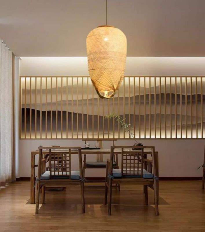 Yellow wood bamboo rattan home Zen tea room bamboo lanterns chandelier