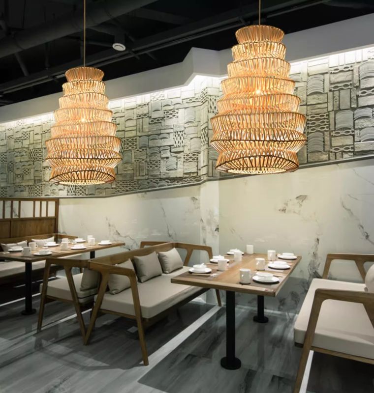 Natural bamboo art restaurant bar rattan lantern chandelier