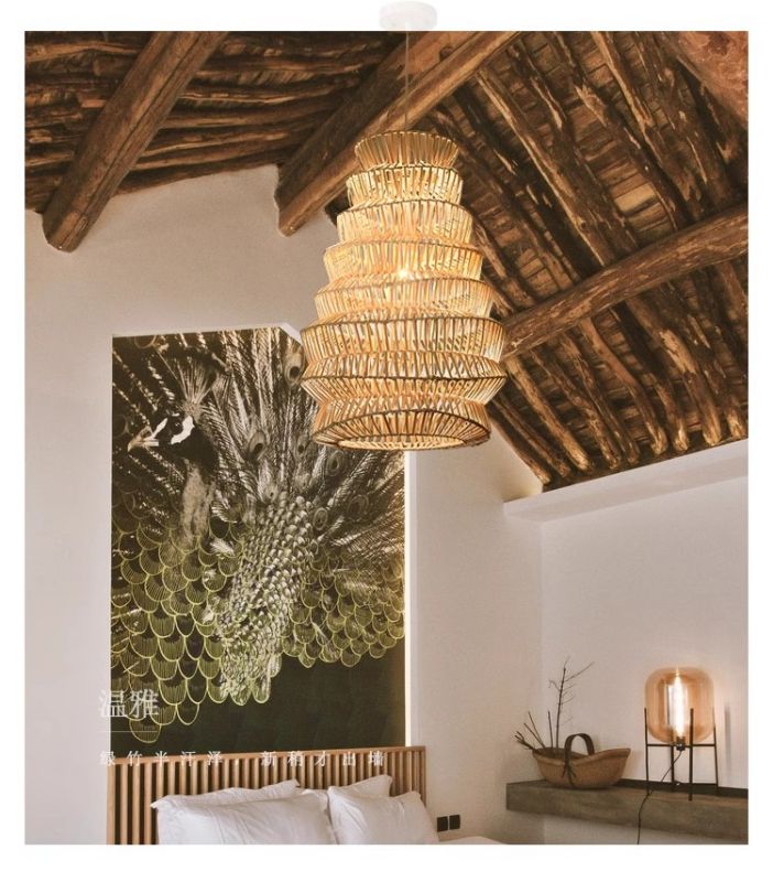 Natural bamboo art restaurant bar rattan lantern chandelier