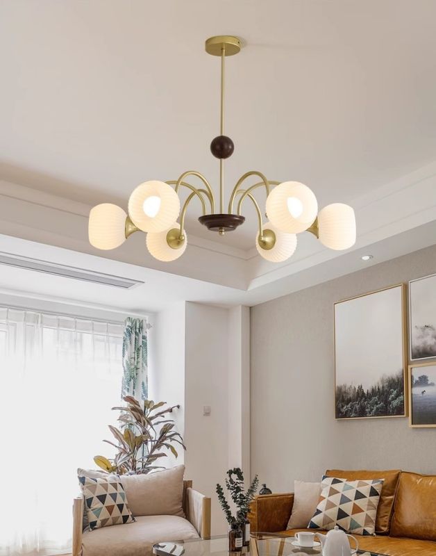 Chrome solid wood, iron French modern simple retro magic bean hall main light
