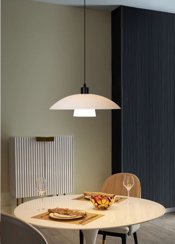 Three color light iron art, glass chandelier milk flying saucer table wind lighting