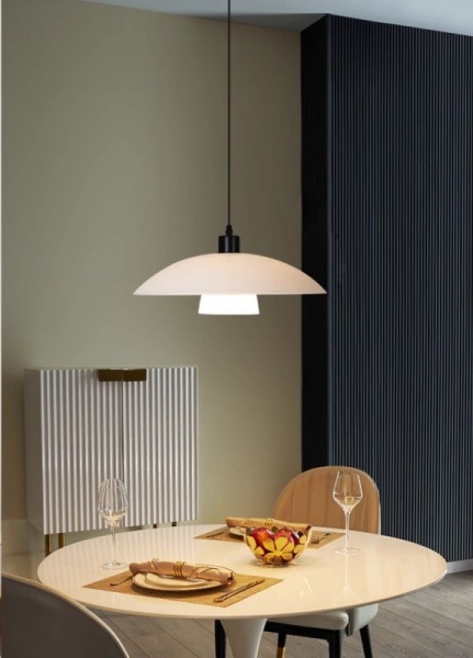 Three color light iron art, glass chandelier milk flying saucer table wind lighting